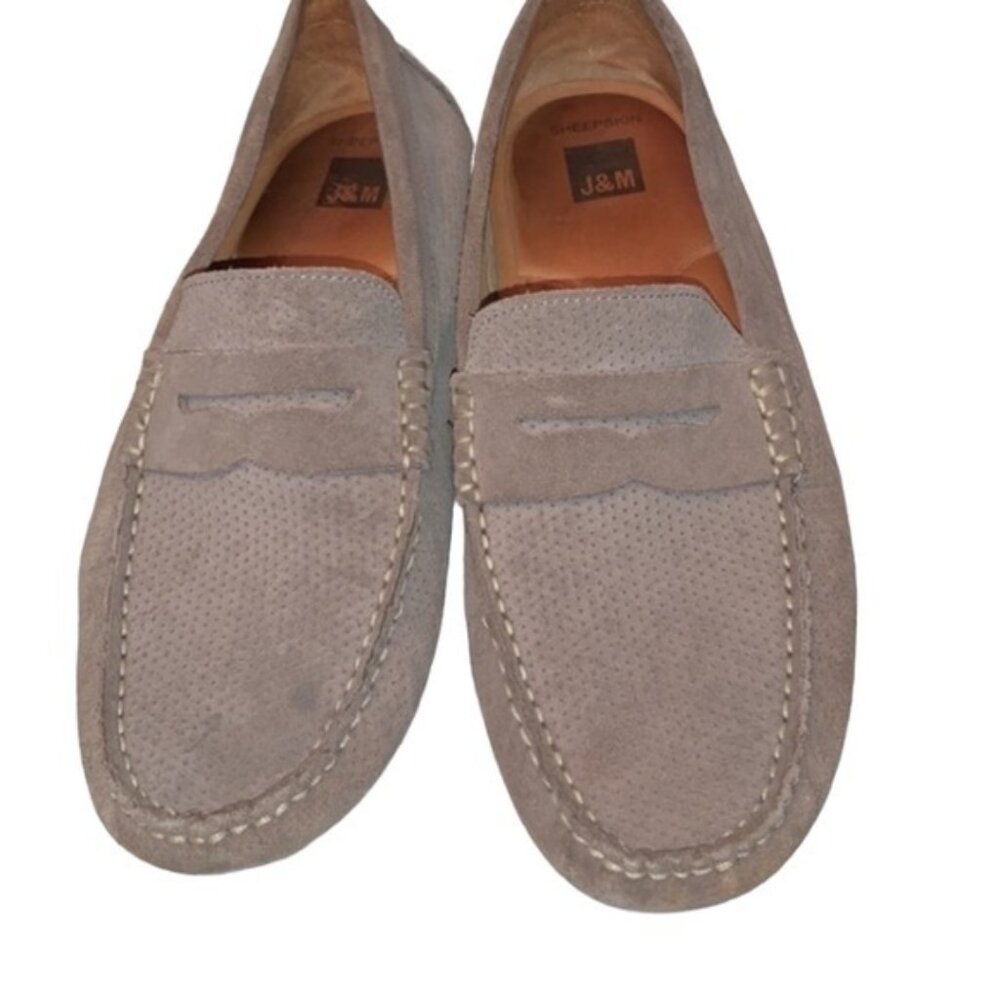 NWOB JOHNSTON & MURPHY SHEEPSKIN DRIVING MOC Size 9 Tan Suede PENNY LOAFER
